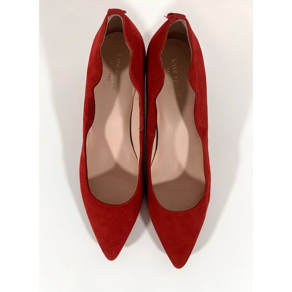 Kate Spade Red Suede Mindie Scalloped Block Heel Pumps Women's Size 8M - Picture 3 of 11